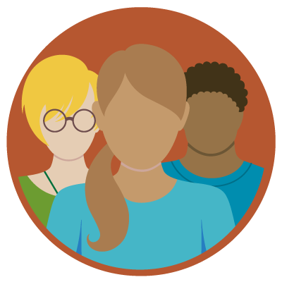 Icon showing three human outlines Icon showing three human outlines
